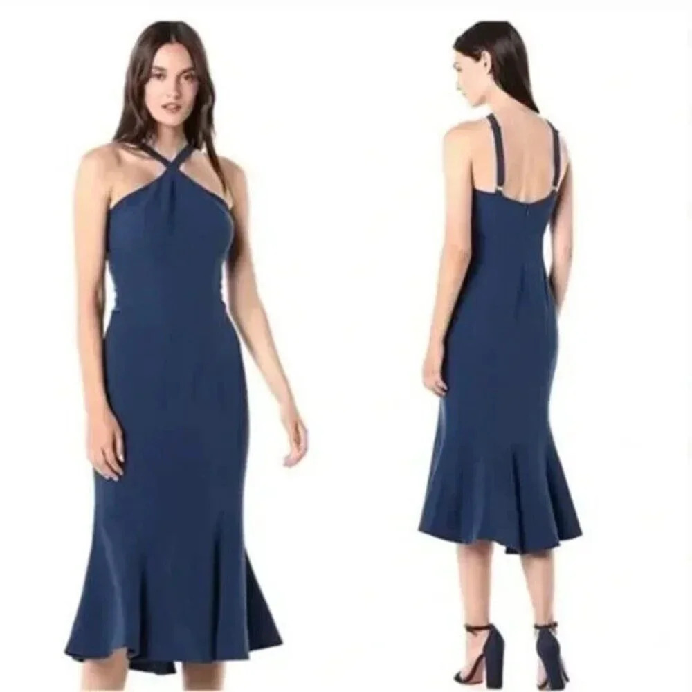 Dress the Population Tessa Halter Crepe Dress Size XXL Navy Blue Party Event
